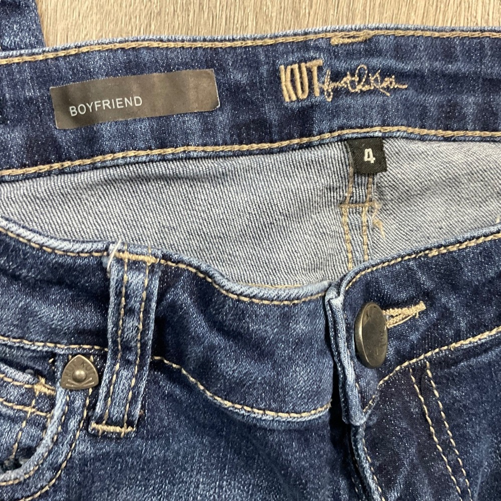 KUT from the Kloth Distressed Straight Boyfriend Jeans Women 4 Medium Wash Blue - Picture 7 of 10